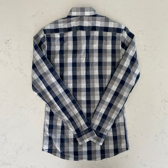 RW&CO. Slim Fit 100% Cotton Button Down Plaid Shirt Navy White Grey Sz XS - Picture 7 of 14